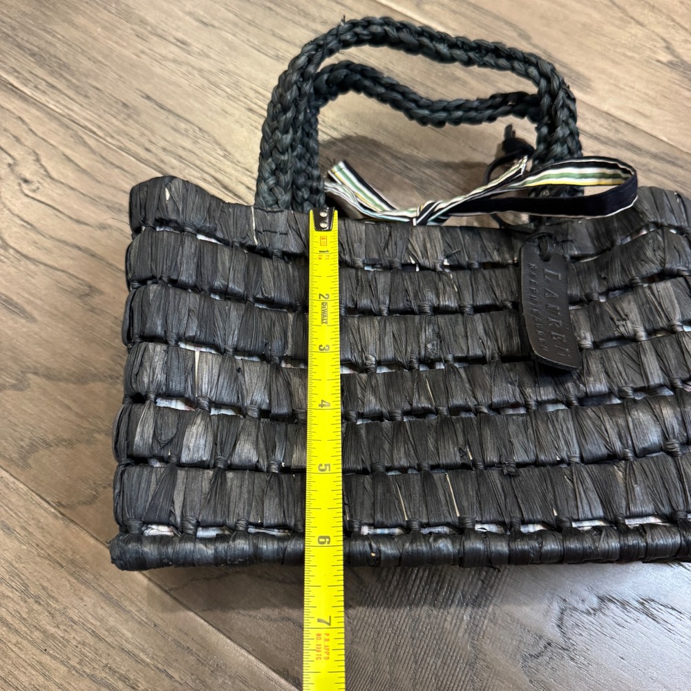 LAUREN Ralph Lauren Black Woven Straw Raffia Mini Top Handle Bag Purse FLAWS - Picture 4 of 14